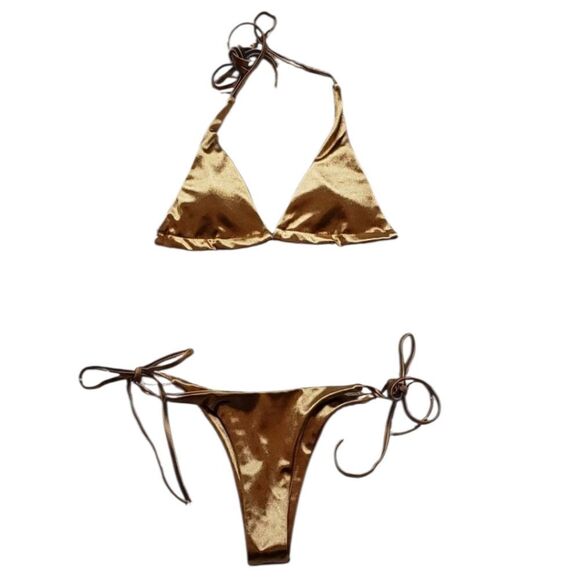 Sexy Metallic Gold Triangle Bikini - Picture 1 of 5